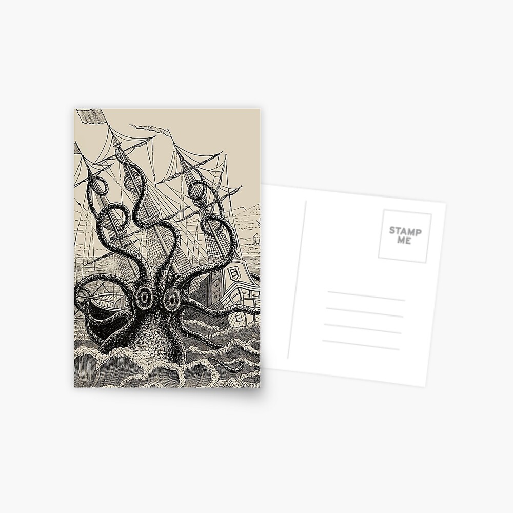 Vintage Kraken attacking ship illustration Postcard
