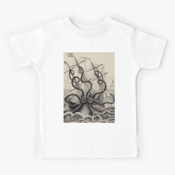 Item preview, Vintage Kraken attacking ship illustration designed and sold by monsterplanet.