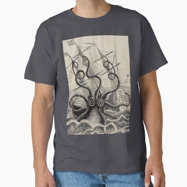 Item preview, Vintage Kraken attacking ship illustration designed and sold by monsterplanet.