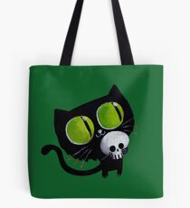 Black Halloween Cat with Skull Tote Bag