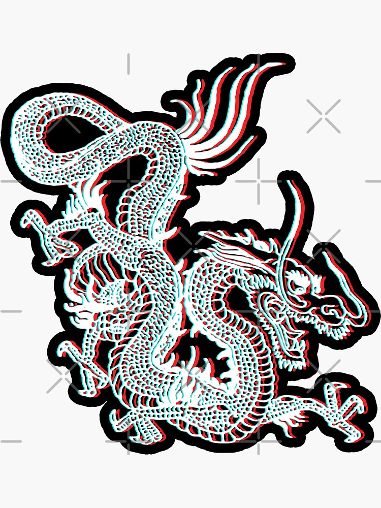 Thumbnail 3 of 3, Sticker, Chinese Dragon Glitch designed and sold by EddieBalevo.