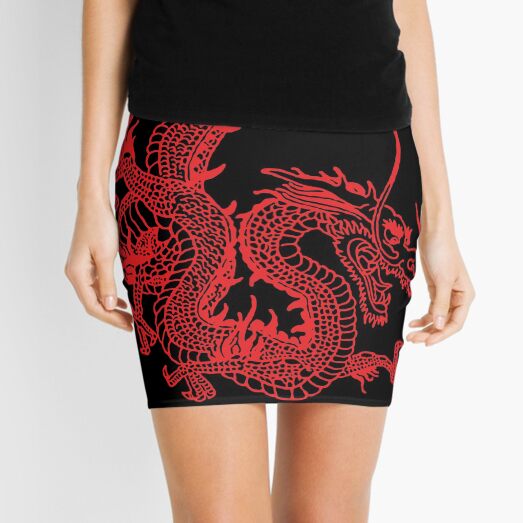 Red Chinese Dragon Mini Skirt