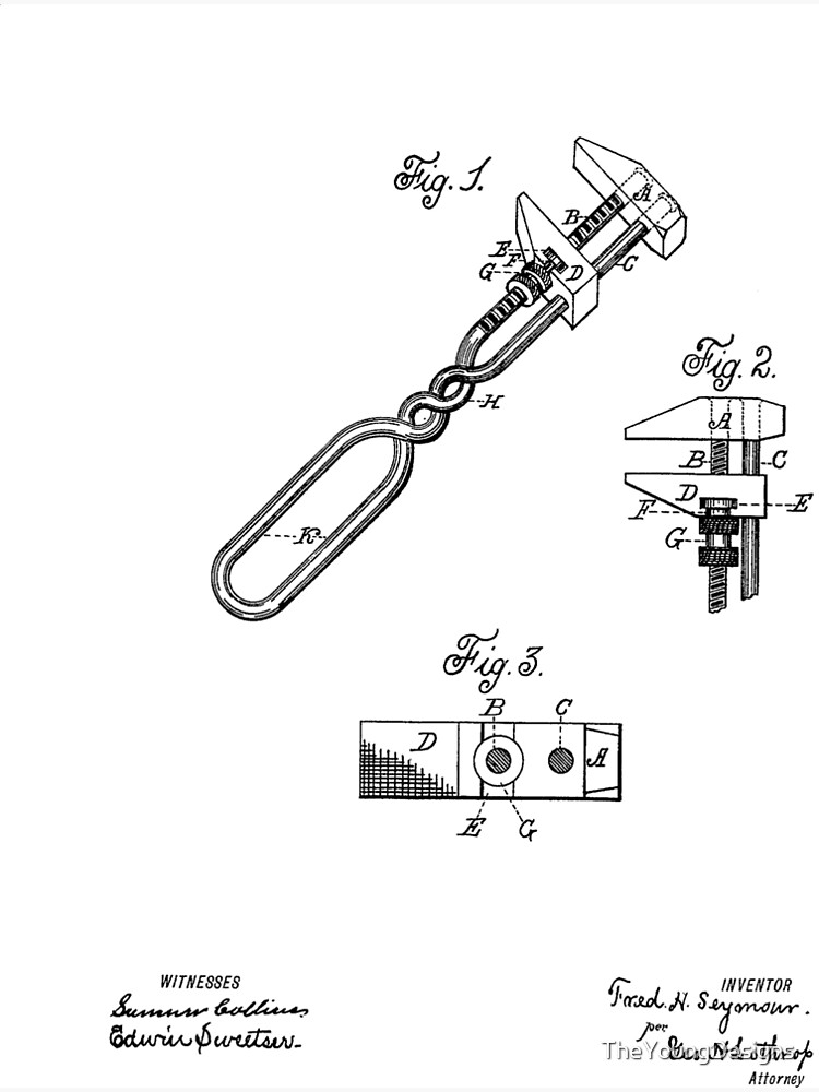 "Monkey Wrench Vintage Patent Hand Drawing" Poster by TheYoungDesigns