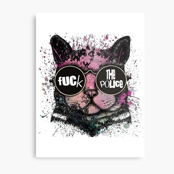 Fuck the police cat Metal Print