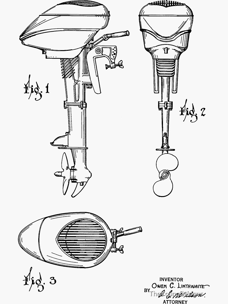 "Outboard Motor for Boats Vintage Patent Hand Drawing" Sticker for Sale