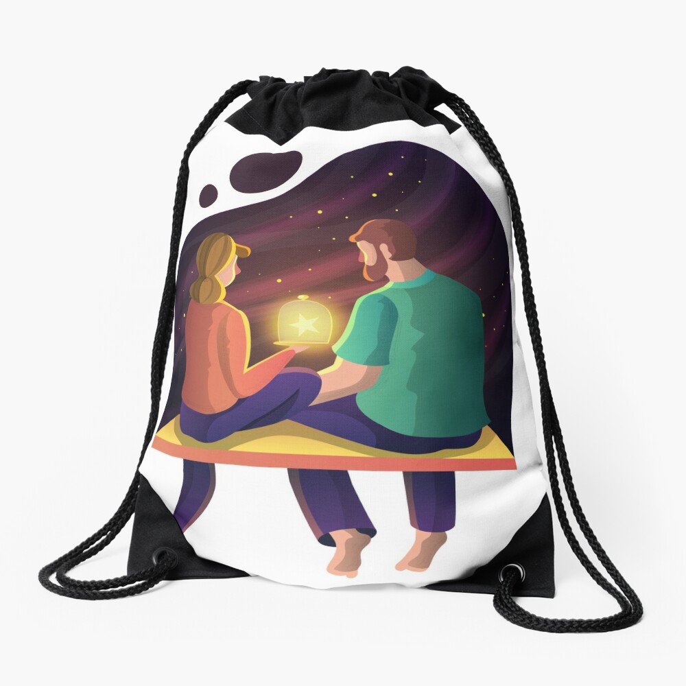 Couple sitting between stars Drawstring Bag