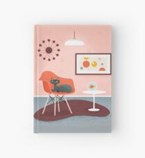 Midcentury Coral Decor With Black Cat And Gold Fish Hardcover Journal