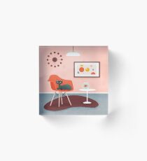 Midcentury Coral Decor With Black Cat And Gold Fish Acrylic Block