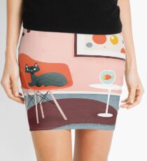 Midcentury Coral Decor With Black Cat And Gold Fish Mini Skirt
