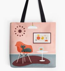 Midcentury Coral Decor With Black Cat And Gold Fish Tote Bag