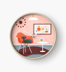 Reloj Decoración de coral de mediados de siglo con gato negro y pez dorado