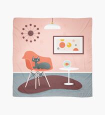 Midcentury Coral Decor With Black Cat And Gold Fish Scarf