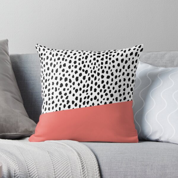 Dalmation Spots with Coral Stripe (Pantone Living Coral) Throw Pillow