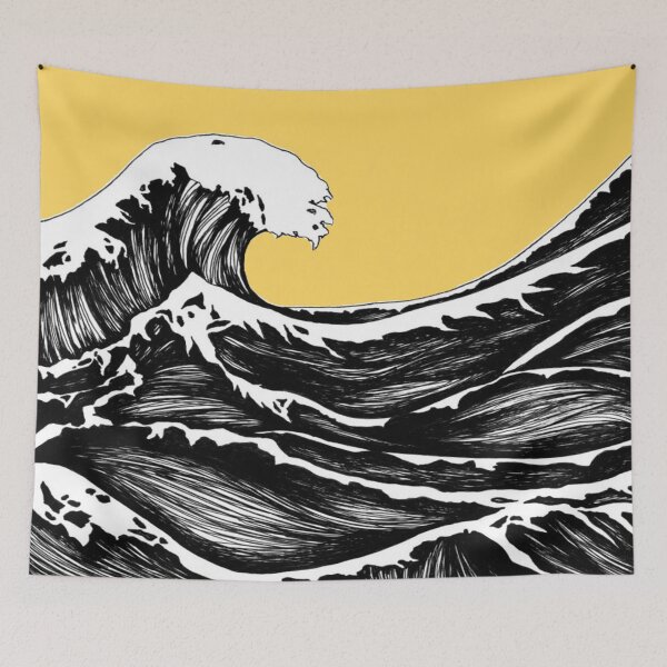 Item preview, Yellow Wave Contrast Ink Drawing designed and sold by Brenander.