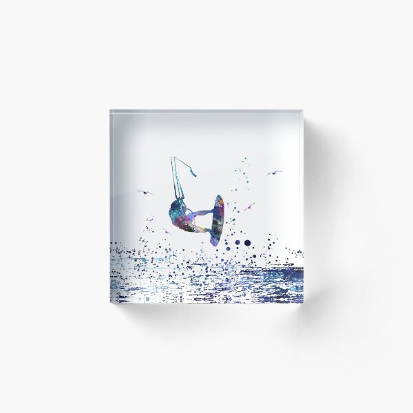 Kitesurfing, watercolor kiteboarding Acrylic Block