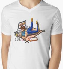 Chunli studying Men's V-Neck T-Shirt