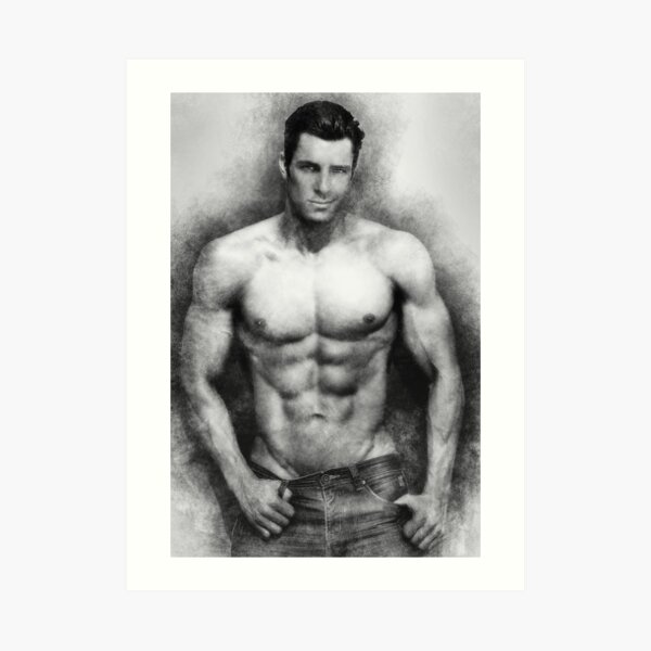 Fitness model Chris sketch Art Print