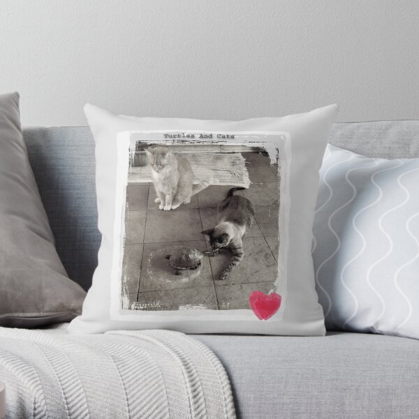 Turtles And Cats In Retro Style Throw Pillow