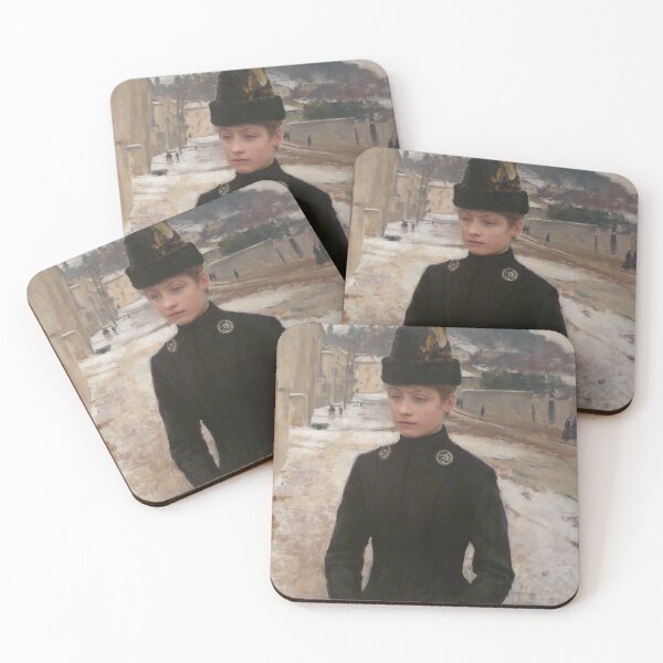 Item preview, Émile Friant - Young Woman of Nancy in a snowy Landscape designed and sold by ArtExpression.