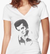 Conway Twitty Halftone Women's Fitted V-Neck T-Shirt