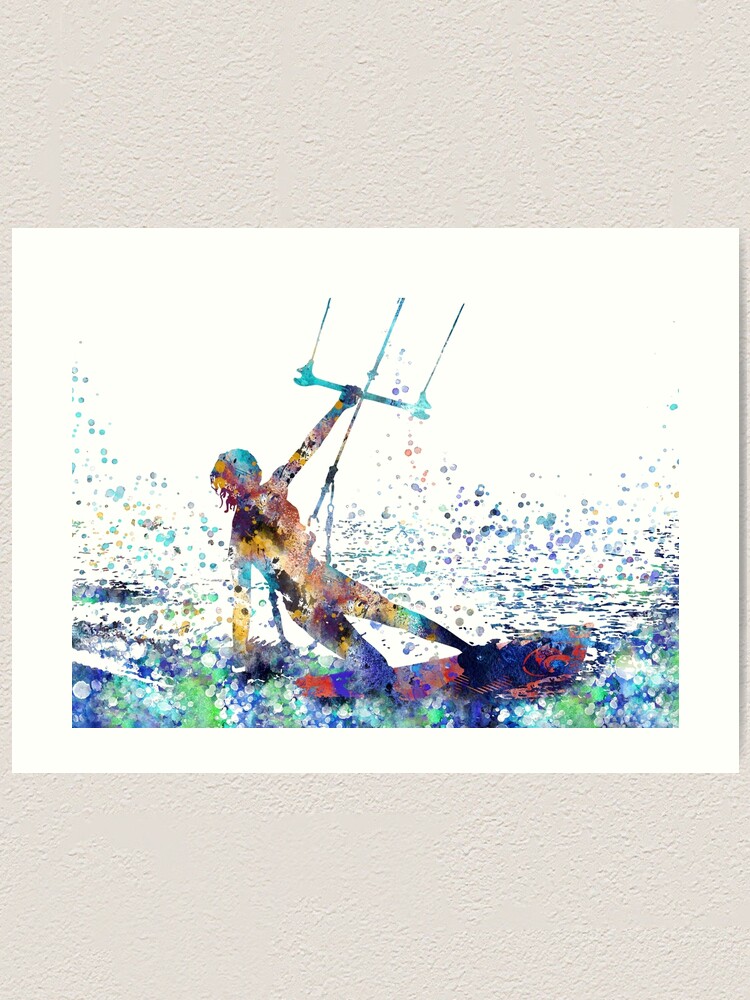"Kitesurfing, watercolor kiteboarding, kiteboarding " Art Print for