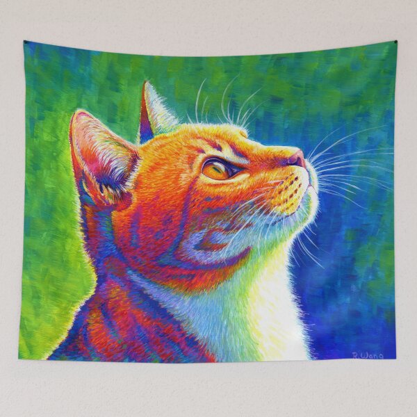 Item preview, Anticipation - Psychedelic Rainbow Orange Tabby Cat designed and sold by Rebecca Wang.