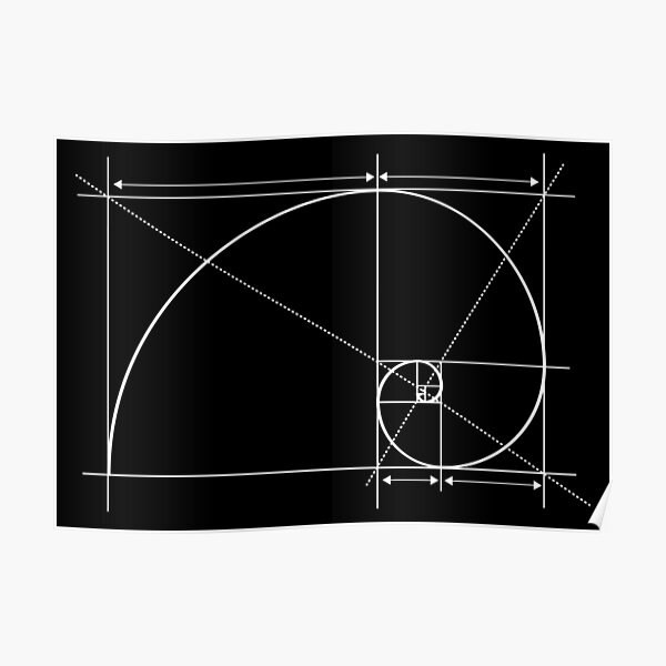 Golden Ratio, Fibonacci Spiral, Drawing Poster