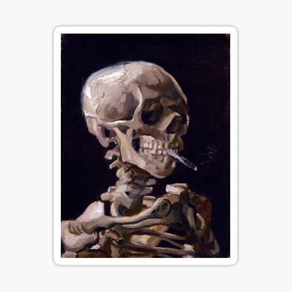 Vincent Van Gogh - Skull with Burning Cigarette (new color edit) Sticker