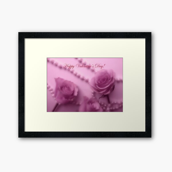 Happy Valentines Day With Soft Pink Roses And Pearls Framed Art Print