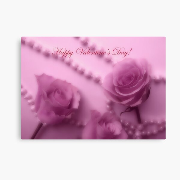 Happy Valentines Day With Soft Pink Roses And Pearls Canvas Print