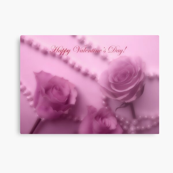 Happy Valentines Day With Soft Pink Roses And Pearls Metal Print