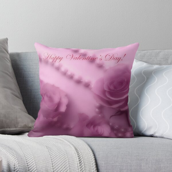 Happy Valentines Day With Soft Pink Roses And Pearls Throw Pillow