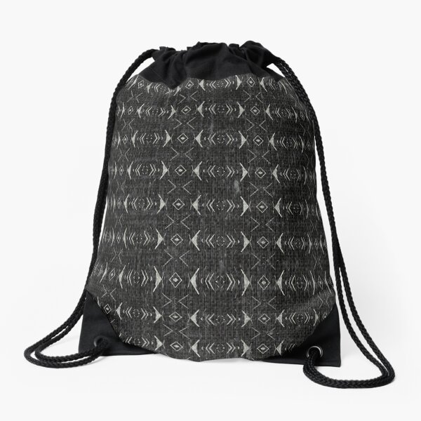 Charcoal Woven East African Mudcloth Textured Drawstring Bag