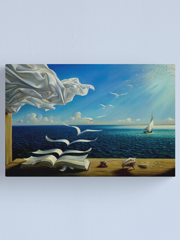 Alternate view of BOOK TO BIRDS: Vintage Fantasy Surreal Print by Dali Canvas Print