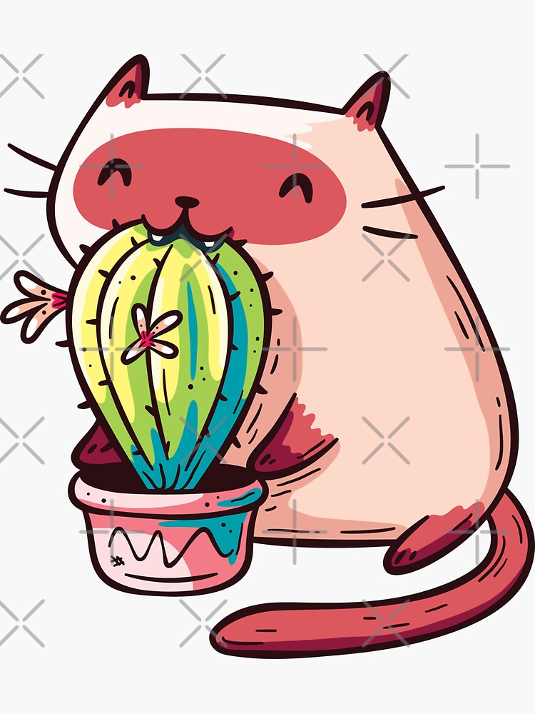 "Cat Eating Cactus" Sticker for Sale by LydiaLyd Redbubble