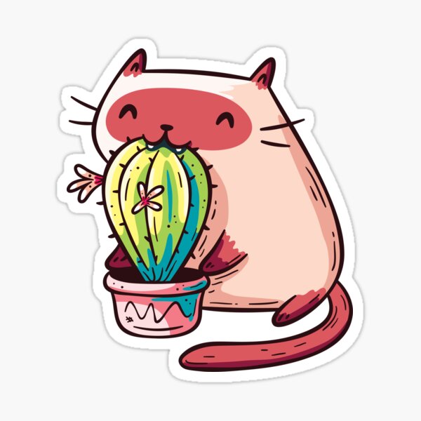 Cat Eating Cactus Sticker