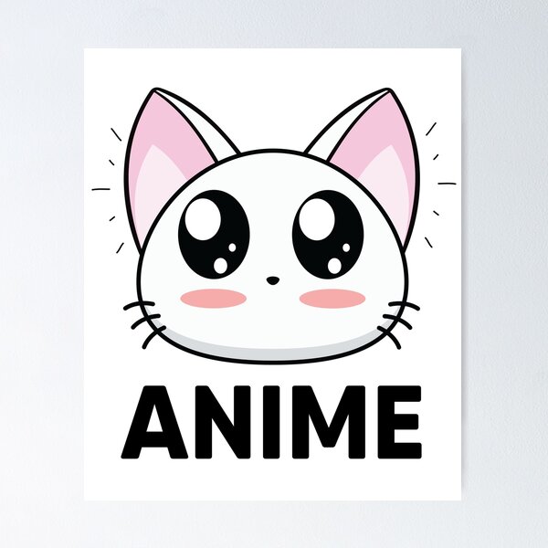 Happy Cute Cat Face Pet Anime Cat Lover Poster for Sale by