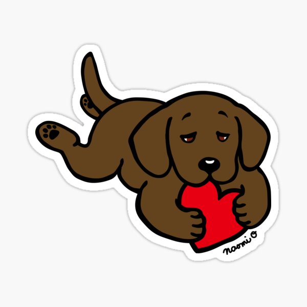 Chocolate Labrador Chewing Heart Valentine Sticker