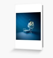 Crazy monster, in a straitjacket, with his bed. Greeting Card