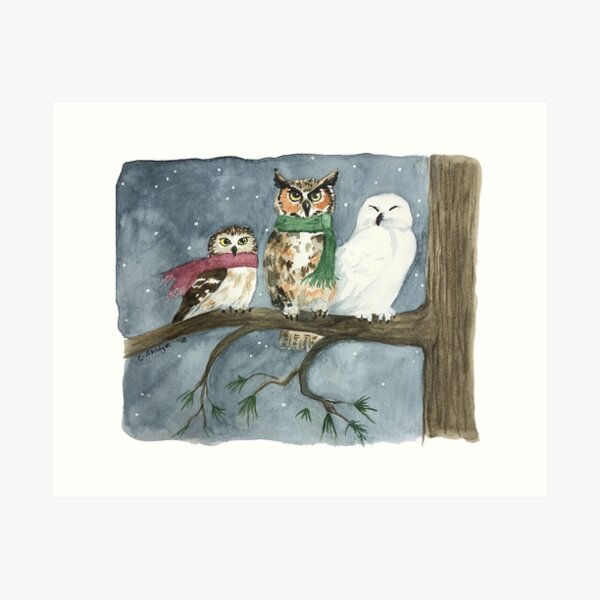 The Three Wise Owls - Watercolor Art Print