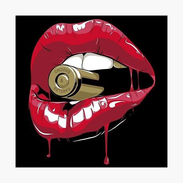 Bullet catch with the teeth - Red deathly Lips Illustration Photographic Print