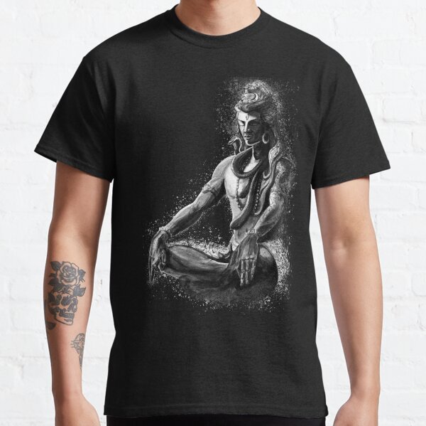 Majestic lord Shiva in Eternal meditation - Black and white Classic T-Shirt