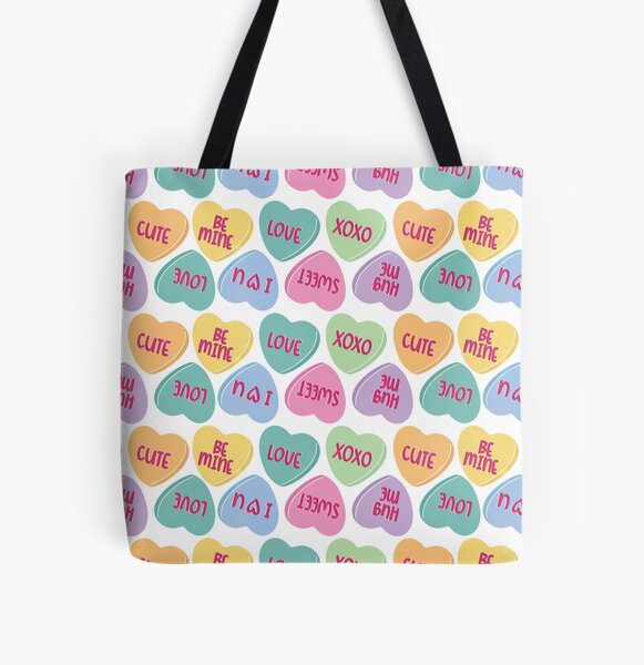 Conversation Hearts All Over Print Tote Bag