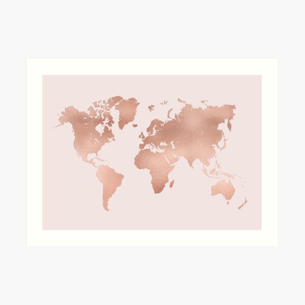 Rose Gold World Map Art Print