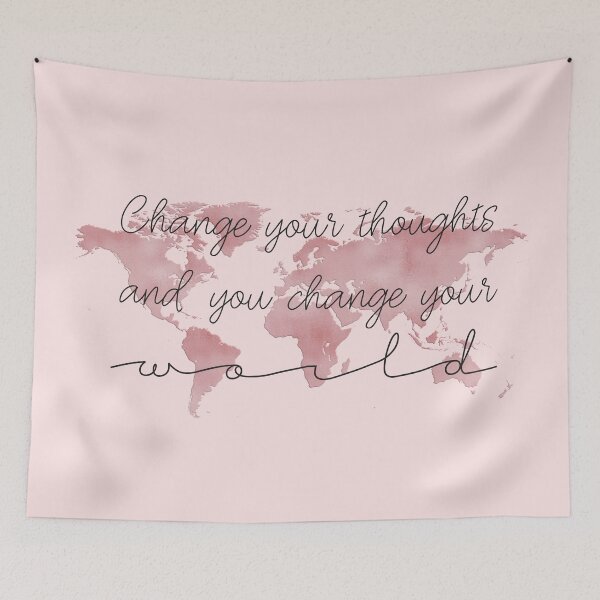 Item preview, Change your thoughts, change your world Pink World Map designed and sold by lolomastudio.