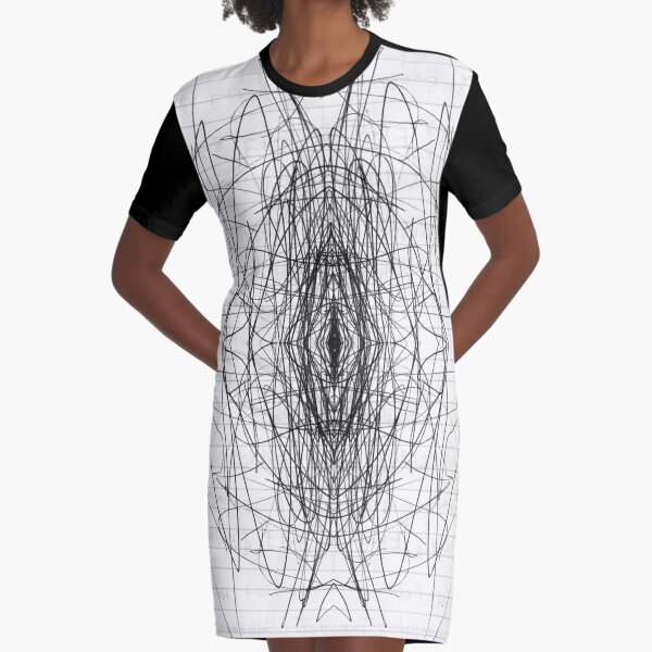 black white line art head structure symmetry monochrome pattern wire chalk out illustration technology connection design sketch electricity drawing product Graphic T-Shirt Dress