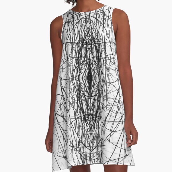 black white line art head structure symmetry monochrome pattern wire chalk out illustration technology connection design sketch electricity drawing product A-Line Dress