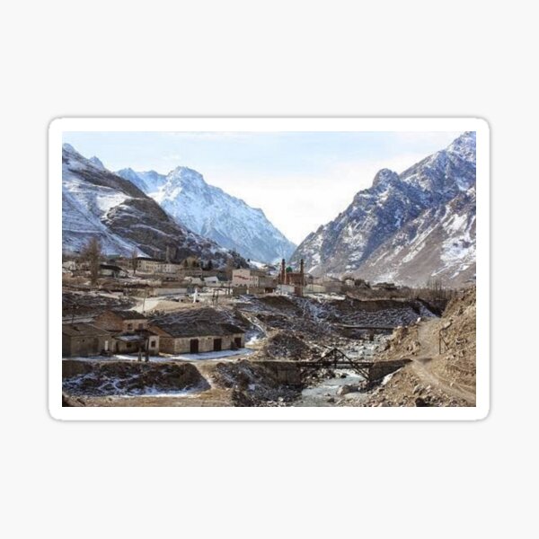 #Mountains, #road, #houses, #river, mountain village Tawlula  Karachay Balkar Sticker