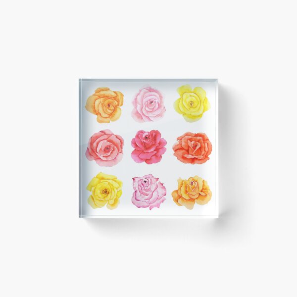 Item preview, hand painted 9 colorful watercolor pink red yellow orange roses  designed and sold by ColorandColor.