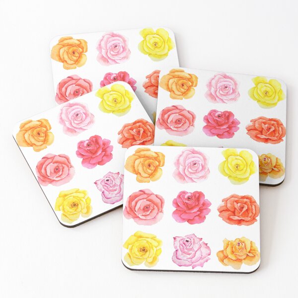 Item preview, hand painted 9 colorful watercolor pink red yellow orange roses  designed and sold by ColorandColor.